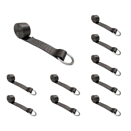Tie 4 Safe 2" x 10' Lasso Strap w/ O Ring Auto Tie Down Wheel Lift Tow Truck Trailer, 10PK TWS21-510-W9-BLK-C-10